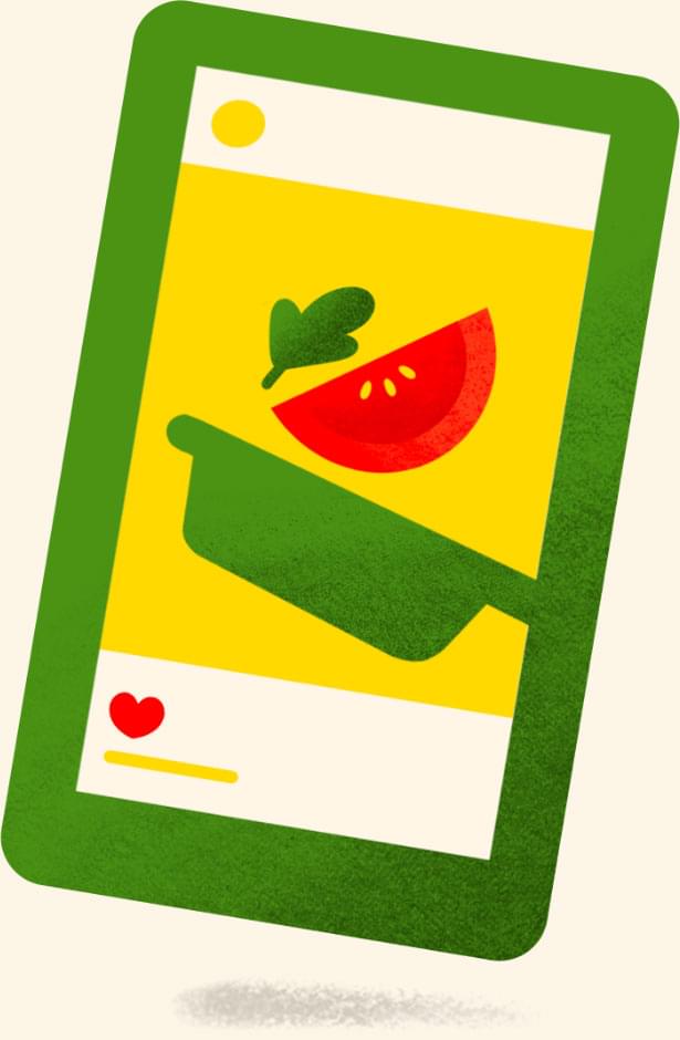Illustration of phone with tomato recipe